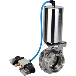 Затвор дисковый поворотный WBV3131S-2W-T-H Ду65 Ру10 резьбовой, пищевая нержавеющая сталь 304, уплотнение – Silicon, с пневмоприводом PA-SA-85 и пневмораспределителем 4V320-10 AC220V