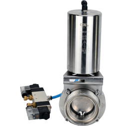 Затвор дисковый поворотный WBV3131S-2W-T-H Ду65 Ру10 резьбовой, пищевая нержавеющая сталь 304, уплотнение – Silicon, с пневмоприводом PA-SA-85 и пневмораспределителем 4V320-10 AC220V