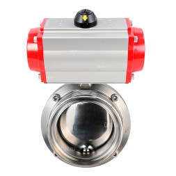 Затвор дисковый поворотный WBV3131E-2W-T-H Ду15 Ру10 резьбовой, пищевая нержавеющая сталь 304, уплотнение – EPDM, с пневмоприводом PA-SA-065 с возвратными пружинами