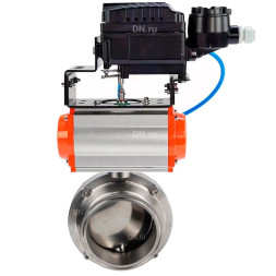 Затвор дисковый поворотный кламповый WBV3131E-2W-C-H Ду25 Ру10 корпус - пищевая нержавеющая сталь 304, уплотнение – EPDM, с пневмоприводом PA-SA-065 и позиционером YT-1000RSN без обратной связи