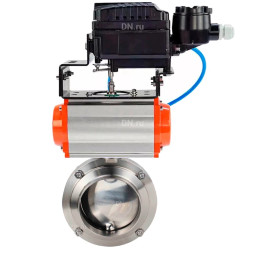 Затвор дисковый поворотный WBV3131S-2W-W-H Ду32 Ру10 под приварку, пищевая нержавеющая сталь 304, уплотнение – Silicon, с пневмоприводом PA-DA-065 и позиционером YT-1000RSN без обратной связи
