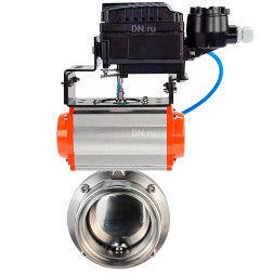 Затвор дисковый поворотный WBV3131S-2W-T-H Ду80 Ру10 резьбовой, пищевая нержавеющая сталь 304, уплотнение – Silicon, с пневмоприводом PA-DA-065 и позиционером YT-1000RSN без обратной связи