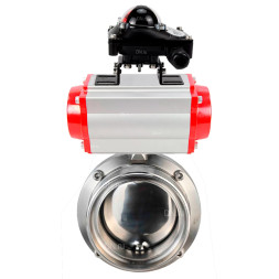 Затвор дисковый поворотный WBV3131S-2W-T-H Ду25 Ру10 резьбовой, пищевая нержавеющая сталь 304, уплотнение – Silicon, с пневмоприводом PA-SA-065 и БКВ APL-210N