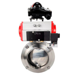 Затвор дисковый поворотный WBV3131S-2W-W-H Ду32 Ру10 под приварку, пищевая нержавеющая сталь 304, уплотнение – Silicon, с пневмоприводом PA-SA-065, пневмораспределителем 4M310-08 AC220V и БКВ APL-210N