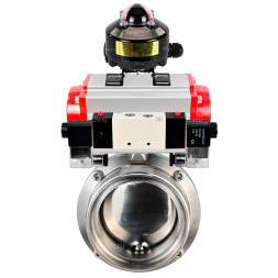Затвор дисковый поворотный WBV3131S-2W-T-H Ду32 Ру10 резьбовой, пищевая нержавеющая сталь 304, уплотнение – Silicon, с пневмоприводом PA-SA-065, пневмораспределителем 4V320-08 AC220V и БКВ APL-510N EX