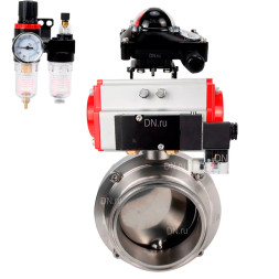 Затвор дисковый поворотный кламповый WBV3131E-2W-C-H Ду20 Ру10 корпус - пищевая нержавеющая сталь 304, уплотнение – EPDM, с пневмоприводом PA-DA-065, пневмораспределителем 4M310-08 AC220V, БКВ APL-210N и БПВ AFC2000