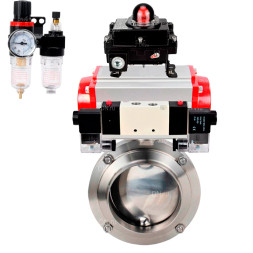 Затвор дисковый поворотный WBV3131E-2W-W-H Ду32 Ру10 под приварку, пищевая нержавеющая сталь 304, уплотнение – EPDM, с пневмоприводом PA-SA-065, пневмораспределителем 4V320-10 AC220V, БКВ APL-410N EX и БПВ AFC2000