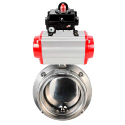Затвор дисковый поворотный WBV3131E-2W-T-H Ду32 Ру10 резьбовой, пищевая нержавеющая сталь 304, уплотнение – EPDM, с пневмоприводом PA-DA-052 и БКВ APL-410N EX