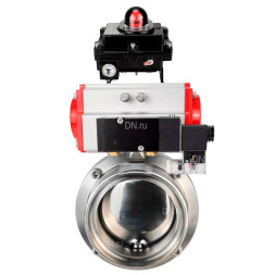 Затвор дисковый поворотный WBV3131S-2W-T-H Ду25 Ру10 резьбовой, пищевая нержавеющая сталь 304, уплотнение – Silicon, с пневмоприводом PA-DA-052, пневмораспределителем 4M310-08 AC220V и БКВ APL-410N EX