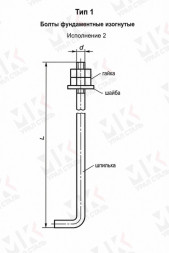 Болт фундаментный тип 1.2 М24х250 мм ГОСТ 24379.1-2012 изогнутый