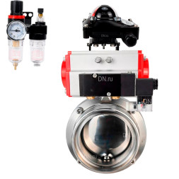 Затвор дисковый поворотный WBV3131E-2W-T-H Ду25 Ру10 резьбовой, пищевая нержавеющая сталь 304, уплотнение – EPDM, с пневмоприводом PA-DA-052, пневмораспределителем 4M310-08 AC220V, БКВ APL-210N и БПВ AFC2000