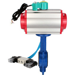 Затвор дисковый поворотный WBV1132N-2W-Fb-H Ду150 Ру16 корпус - чугун GG25, диск - нержавеющая сталь 316L, уплотнение - NBR, с пневмоприводом PA-DA-105, пневмораспределителем 4V320-08 AC220V и магнитным переключателем ALS200D