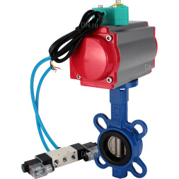 Затвор дисковый поворотный WBV1132N-2W-Fb-H Ду150 Ру16 корпус - чугун GG25, диск - нержавеющая сталь 316L, уплотнение - NBR, с пневмоприводом PA-DA-105, пневмораспределителем 4V320-08 AC220V и магнитным переключателем ALS200D