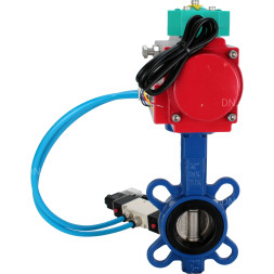 Затвор дисковый поворотный WBV1132N-2W-Fb-H Ду150 Ру16 корпус - чугун GG25, диск - нержавеющая сталь 316L, уплотнение - NBR, с пневмоприводом PA-DA-105, пневмораспределителем 4V320-08 AC220V и магнитным переключателем ALS200D