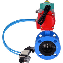 Затвор дисковый поворотный WBV1331E-2W-F-H Ду100 Ру16 корпус - чугун GGG40, диск - нержавеющая сталь 304, уплотнение - EPDM, с пневмоприводом PA-DA-105, пневмораспределителем 4V320-10 AC220V и магнитным переключателем ALS200D