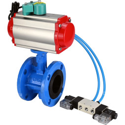 Затвор дисковый поворотный WBV1331E-2W-F-H Ду100 Ру16 корпус - чугун GGG40, диск - нержавеющая сталь 304, уплотнение - EPDM, с пневмоприводом PA-DA-105, пневмораспределителем 4V320-10 AC220V и магнитным переключателем ALS200D
