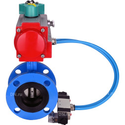 Затвор дисковый поворотный WBV1331E-2W-F-H Ду100 Ру16 корпус - чугун GGG40, диск - нержавеющая сталь 304, уплотнение - EPDM, с пневмоприводом PA-DA-105, пневмораспределителем 4V320-10 AC220V и магнитным переключателем ALS200D
