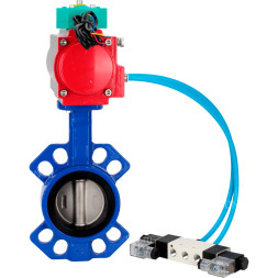 Затвор дисковый поворотный WBV1432E-2W-Fb-H Ду125 Ру16 корпус - чугун GGG50, диск - нержавеющая сталь 316L, уплотнение - EPDM, с пневмоприводом PA-DA-083, пневмораспределителем 4V320-08 AC220V и магнитным переключателем ALS200D