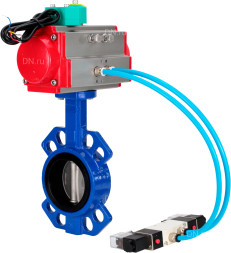 Затвор дисковый поворотный WBV1432E-2W-Fb-H Ду100 Ру16 корпус - чугун GGG50, диск - нержавеющая сталь 316L, уплотнение - EPDM, с пневмоприводом PA-DA-083, пневмораспределителем 4V320-10 AC220V и магнитным переключателем ALS200D