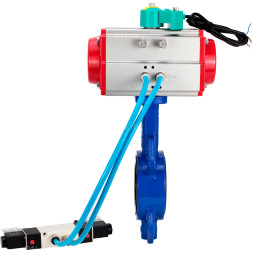 Затвор дисковый поворотный WBV1432E-2W-Fb-H Ду125 Ру16 корпус - чугун GGG50, диск - нержавеющая сталь 316L, уплотнение - EPDM, с пневмоприводом PA-DA-083, пневмораспределителем 4V320-10 AC220V и магнитным переключателем ALS200D