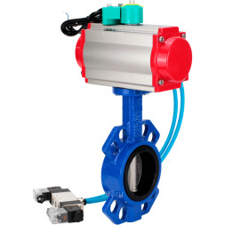 Затвор дисковый поворотный WBV1432E-2W-Fb-H Ду125 Ру16 корпус - чугун GGG50, диск - нержавеющая сталь 316L, уплотнение - EPDM, с пневмоприводом PA-DA-083, пневмораспределителем 4V320-10 AC220V и магнитным переключателем ALS200D