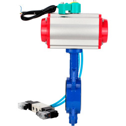 Затвор дисковый поворотный WBV1432E-2W-Fb-H Ду125 Ру16 корпус - чугун GGG50, диск - нержавеющая сталь 316L, уплотнение - EPDM, с пневмоприводом PA-DA-083, пневмораспределителем 4V320-10 AC220V и магнитным переключателем ALS200D