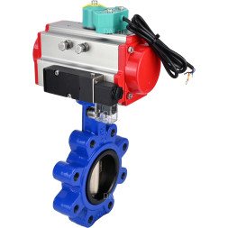 Затвор дисковый поворотный WBV1616E-2W-Fb-H Ду80 Ру16 LUG корпус - чугун QT450, диск - чугун QT450, уплотнение - EPDM, с пневмоприводом PA-DA-083, пневмораспределителем 4M310-08 AC220V и магнитным переключателем ALS200D
