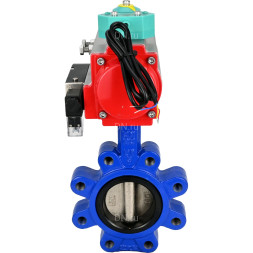 Затвор дисковый поворотный WBV1616E-2W-Fb-H Ду80 Ру16 LUG корпус - чугун QT450, диск - чугун QT450, уплотнение - EPDM, с пневмоприводом PA-DA-083, пневмораспределителем 4M310-08 AC220V и магнитным переключателем ALS200D