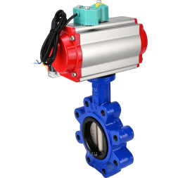 Затвор дисковый поворотный WBV1616E-2W-Fb-H Ду80 Ру16 LUG корпус - чугун QT450, диск - чугун QT450, уплотнение - EPDM, с пневмоприводом PA-DA-083, пневмораспределителем 4M310-08 AC220V и магнитным переключателем ALS200D