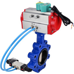 Затвор дисковый поворотный WBV1616E-2W-Fb-H Ду150 Ру16 LUG корпус - чугун QT450, диск - чугун QT450, уплотнение - EPDM, с пневмоприводом PA-DA-105, пневмораспределителем 4V320-08 AC220V и магнитным переключателем ALS200D