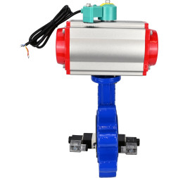 Затвор дисковый поворотный WBV1616E-2W-Fb-H Ду150 Ру16 LUG корпус - чугун QT450, диск - чугун QT450, уплотнение - EPDM, с пневмоприводом PA-DA-105, пневмораспределителем 4V320-08 AC220V и магнитным переключателем ALS200D