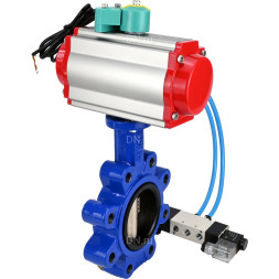 Затвор дисковый поворотный WBV1616E-2W-Fb-H Ду150 Ру16 LUG корпус - чугун QT450, диск - чугун QT450, уплотнение - EPDM, с пневмоприводом PA-DA-105, пневмораспределителем 4V320-08 AC220V и магнитным переключателем ALS200D
