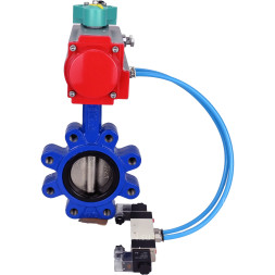 Затвор дисковый поворотный WBV1616E-2W-Fb-H Ду150 Ру16 LUG корпус - чугун QT450, диск - чугун QT450, уплотнение - EPDM, с пневмоприводом PA-DA-105, пневмораспределителем 4V320-08 AC220V и магнитным переключателем ALS200D