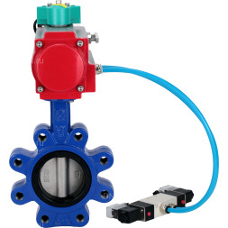 Затвор дисковый поворотный WBV1631E-2W-Fb-H Ду80 Ру16 LUG корпус - чугун QT450, диск - нержавеющая сталь 304, уплотнение - EPDM, с пневмоприводом PA-DA-083, пневмораспределителем 4V320-10 AC220V и магнитным переключателем ALS200D