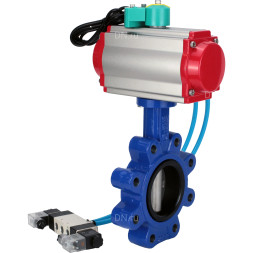 Затвор дисковый поворотный WBV1631E-2W-Fb-H Ду80 Ру16 LUG корпус - чугун QT450, диск - нержавеющая сталь 304, уплотнение - EPDM, с пневмоприводом PA-DA-083, пневмораспределителем 4V320-10 AC220V и магнитным переключателем ALS200D
