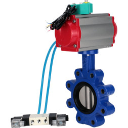 Затвор дисковый поворотный WBV1631E-2W-Fb-H Ду80 Ру16 LUG корпус - чугун QT450, диск - нержавеющая сталь 304, уплотнение - EPDM, с пневмоприводом PA-DA-083, пневмораспределителем 4V320-10 AC220V и магнитным переключателем ALS200D