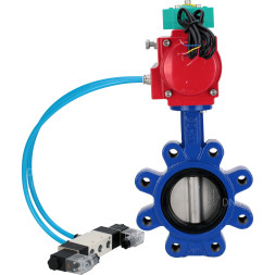 Затвор дисковый поворотный WBV1631E-2W-Fb-H Ду80 Ру16 LUG корпус - чугун QT450, диск - нержавеющая сталь 304, уплотнение - EPDM, с пневмоприводом PA-DA-083, пневмораспределителем 4V320-10 AC220V и магнитным переключателем ALS200D