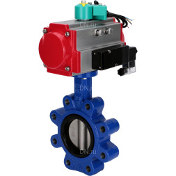 Затвор дисковый поворотный WBV1631N-2W-Fb-H Ду125 Ру16 LUG корпус - чугун QT450, диск - нержавеющая сталь 304, уплотнение - NBR, с пневмоприводом PA-DA-105, пневмораспределителем 4M310-08 AC220V и магнитным переключателем ALS200D