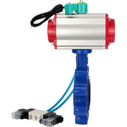 Затвор дисковый поворотный WBV1631N-2W-Fb-H Ду125 Ру16 LUG корпус - чугун QT450, диск - нержавеющая сталь 304, уплотнение - NBR, с пневмоприводом PA-DA-105, пневмораспределителем 4V320-10 AC220V и магнитным переключателем ALS200D