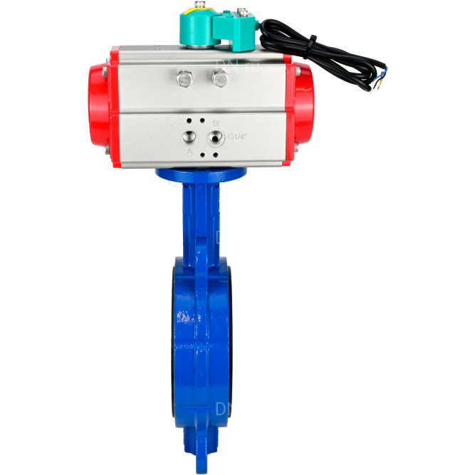 Затвор дисковый поворотный для абразивных сред WBV1632E-2W-Fb-H Ду125 Ру16 корпус - чугун QT450, диск - нержавеющая сталь 316L, уплотнение - EPDM, с пневмоприводом PA-DA-083 и магнитным переключателем ALS200D в Алматы