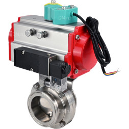 Затвор дисковый поворотный кламповый WBV3131E-2W-C-H Ду32 Ру10 корпус - пищевая нержавеющая сталь 304, уплотнение - EPDM, с пневмоприводом PA-DA-052, пневмораспределителем 4M310-08 AC220V и магнитным переключателем ALS200D
