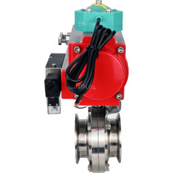 Затвор дисковый поворотный кламповый WBV3131E-2W-C-H Ду32 Ру10 корпус - пищевая нержавеющая сталь 304, уплотнение - EPDM, с пневмоприводом PA-DA-052, пневмораспределителем 4M310-08 AC220V и магнитным переключателем ALS200D