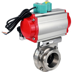 Затвор дисковый поворотный кламповый WBV3131E-2W-C-H Ду32 Ру10 корпус - пищевая нержавеющая сталь 304, уплотнение - EPDM, с пневмоприводом PA-DA-052, пневмораспределителем 4M310-08 AC220V и магнитным переключателем ALS200D
