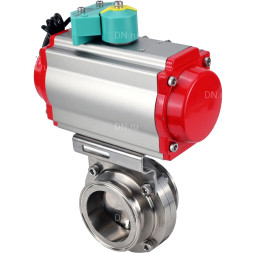 Затвор дисковый поворотный кламповый WBV3131E-2W-C-H Ду32 Ру10 корпус - пищевая нержавеющая сталь 304, уплотнение - EPDM, с пневмоприводом PA-DA-052, пневмораспределителем 4M310-08 AC220V и магнитным переключателем ALS200D