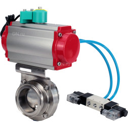 Затвор дисковый поворотный кламповый WBV3131E-2W-C-H Ду80 Ру10 корпус - пищевая нержавеющая сталь 304, уплотнение - EPDM, с пневмоприводом PA-DA-052, пневмораспределителем 4V320-08 AC220V и магнитным переключателем ALS200D