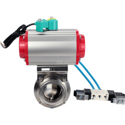 Затвор дисковый поворотный кламповый WBV3131E-2W-C-H Ду80 Ру10 корпус - пищевая нержавеющая сталь 304, уплотнение - EPDM, с пневмоприводом PA-DA-052, пневмораспределителем 4V320-08 AC220V и магнитным переключателем ALS200D