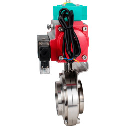 Затвор дисковый поворотный WBV3131E-2W-T-H Ду32 Ру10 резьбовой, пищевая нержавеющая сталь 304, уплотнение - EPDM, с пневмоприводом PA-DA-052, пневмораспределителем 4M310-08 AC220V и магнитным переключателем ALS200D