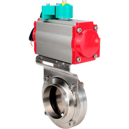 Затвор дисковый поворотный WBV3131E-2W-T-H Ду80 Ру10 резьбовой, пищевая нержавеющая сталь 304, уплотнение - EPDM, с пневмоприводом PA-DA-052, пневмораспределителем 4M310-08 AC220V и магнитным переключателем ALS200D