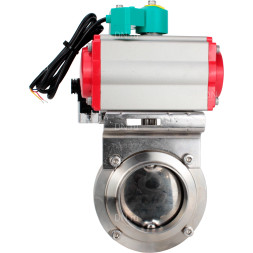 Затвор дисковый поворотный WBV3131E-2W-T-H Ду80 Ру10 резьбовой, пищевая нержавеющая сталь 304, уплотнение - EPDM, с пневмоприводом PA-DA-052, пневмораспределителем 4M310-08 AC220V и магнитным переключателем ALS200D