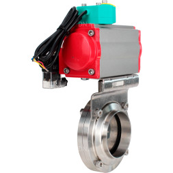 Затвор дисковый поворотный WBV3131E-2W-T-H Ду15 Ру10 резьбовой, пищевая нержавеющая сталь 304, уплотнение - EPDM, с пневмоприводом PA-DA-052, пневмораспределителем 4M310-08 DC24V и магнитным переключателем ALS200D